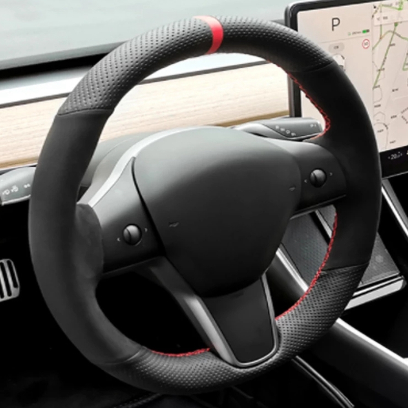 Car Steering Wheel Cover Anti Slip Breathable - مخيط يدويا المضادة للانزلاق ألياف الكربون