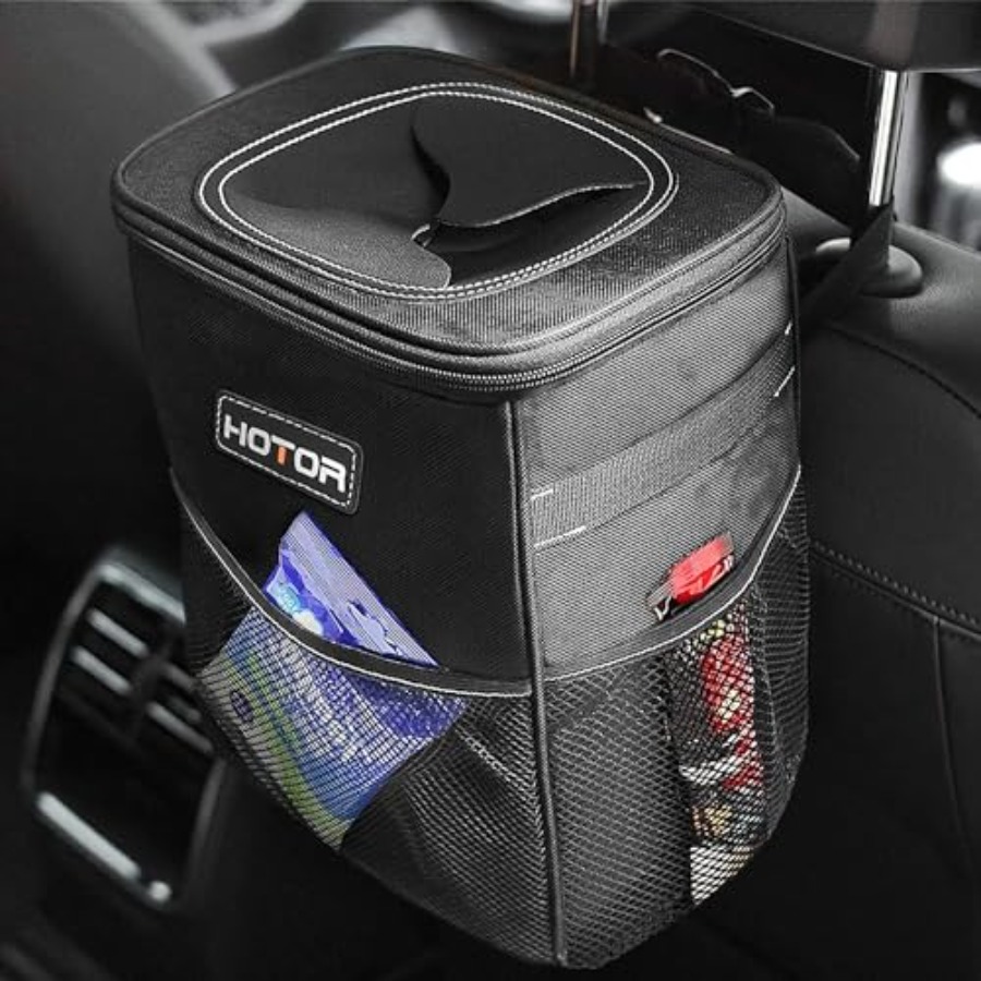 Waterproof Car Trash Can With Lid - سلة مهملات للسيارة مع غطاء وجيوب