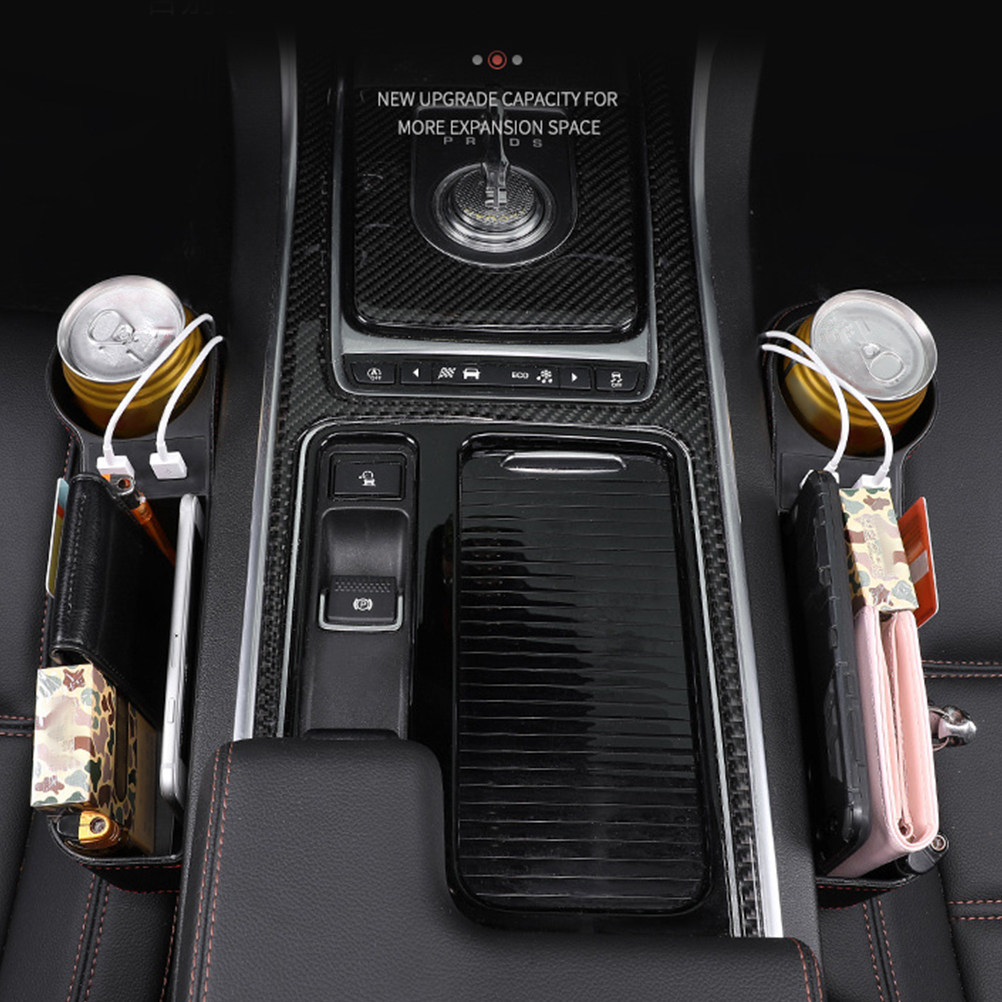 Seat Gap Filler Organizer With Usb Charger - صندوق تخزين لفجوة مقعد السيارة، أسود،