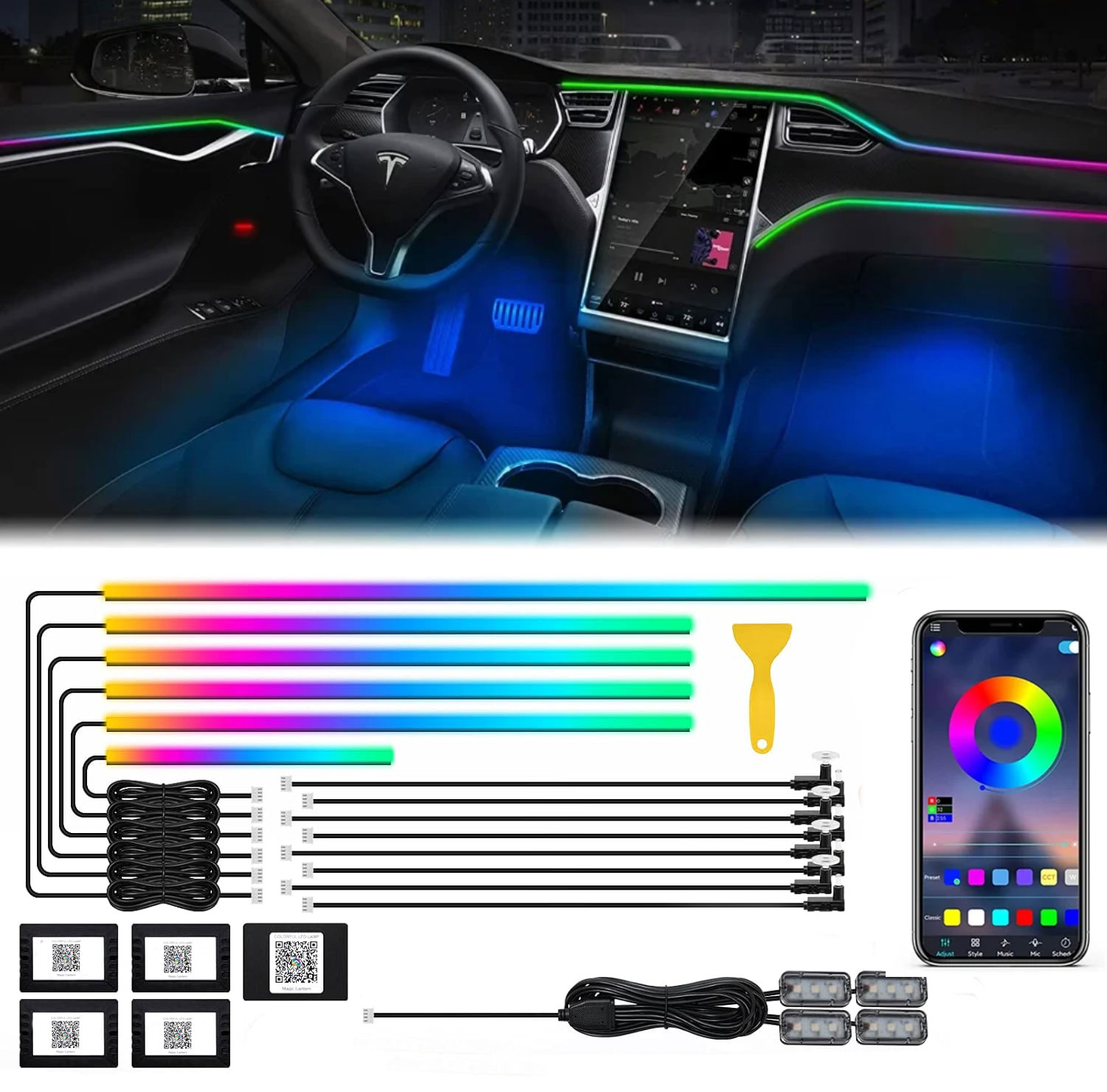Led Ambient Interior Car Lights App Control - نيون إضاءة داخلية محيطية للسيارة ،
