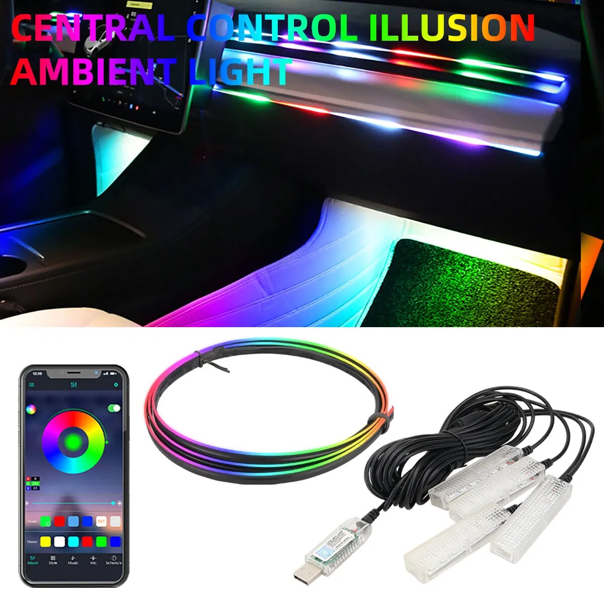 سيارة سيمفونية ليد 4 في 1 6 في - مراجعة Led Ambient Interior Car Lights App Control وسعره