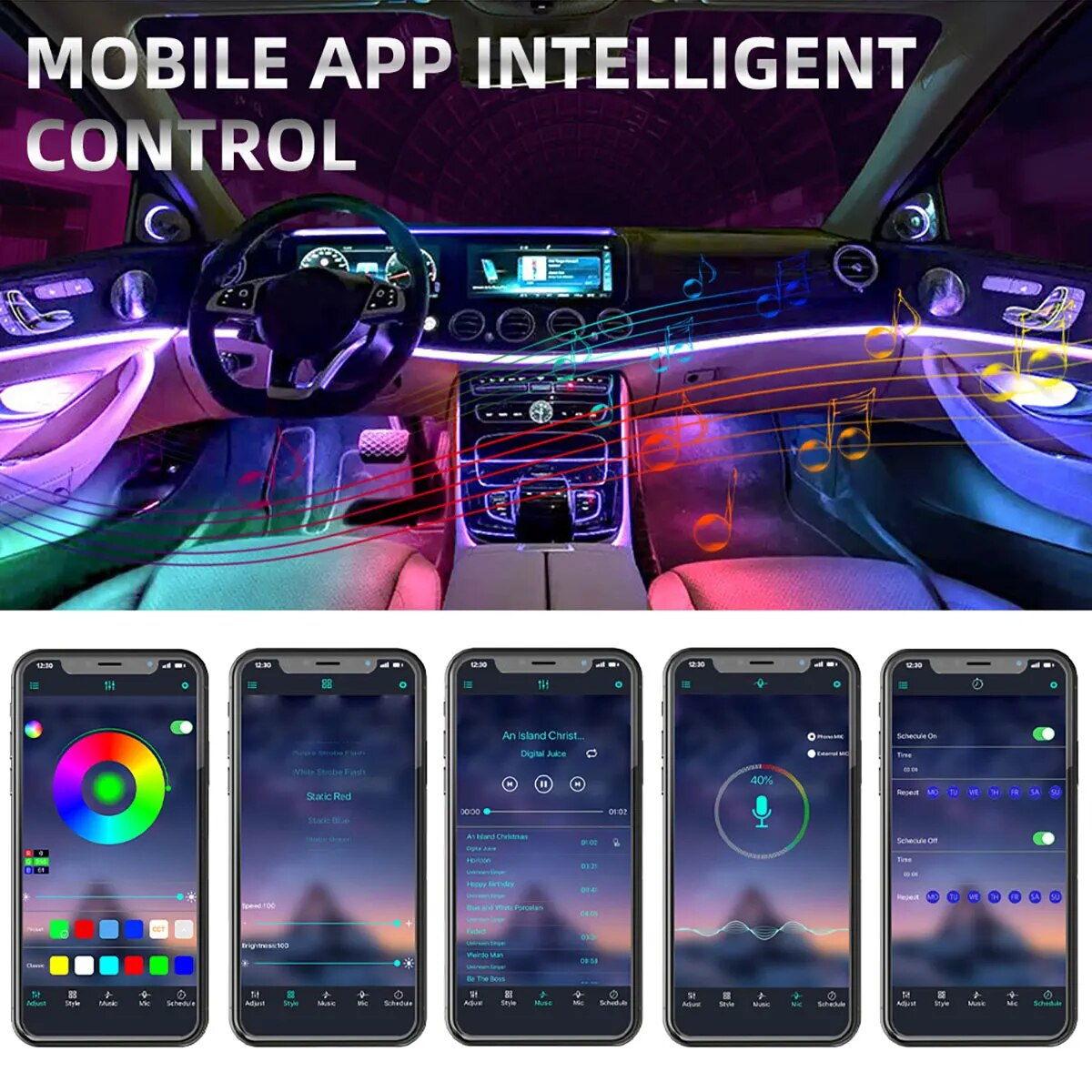 سيارة سيمفونية ليد 4 في 1 6 في - مراجعة Led Ambient Interior Car Lights App Control وسعره