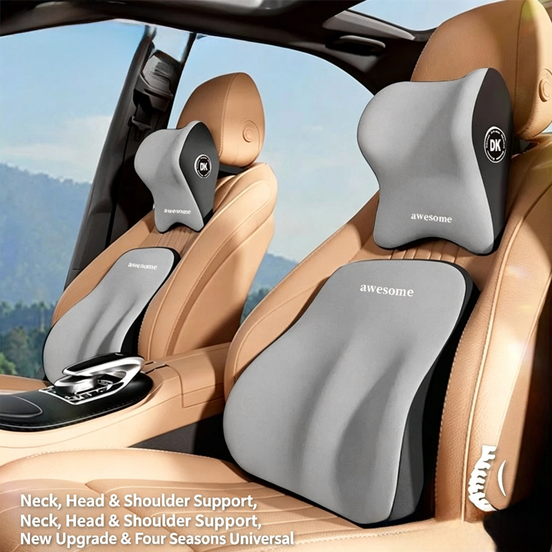 مجموعة وسادة الرقبة ودعامة الظ - مراجعة Memory Foam Car Neck Pillow Lumbar Support وسعره